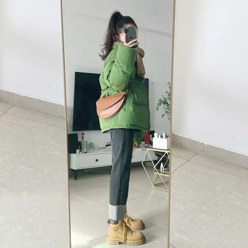Winter Fashion Stand Collar Long Sleeve Solid Parkas Womens Clothing Korean Loose Warm Thicken All-match Zipper Vintage Top 241031