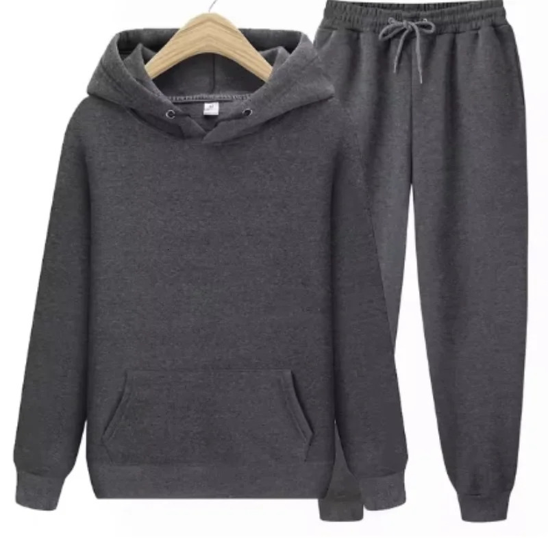Men Tracksuit 2 Pieces Sets Hooded Sweatshirt Drawstring Pants Male Hoodies Running Sportswear Women Autumn Sportwear 241031