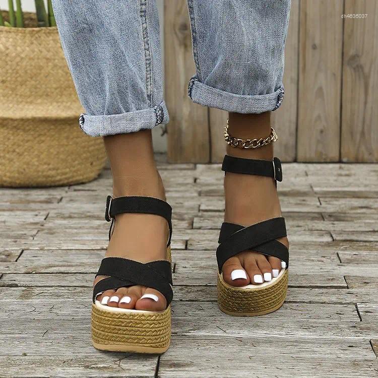 Sandals Fashion Wedge For Women Summer Casual Non-slip Peep Toe Platform Shoes Rubber Sole Buckle Elegant Heels zhanyishengli