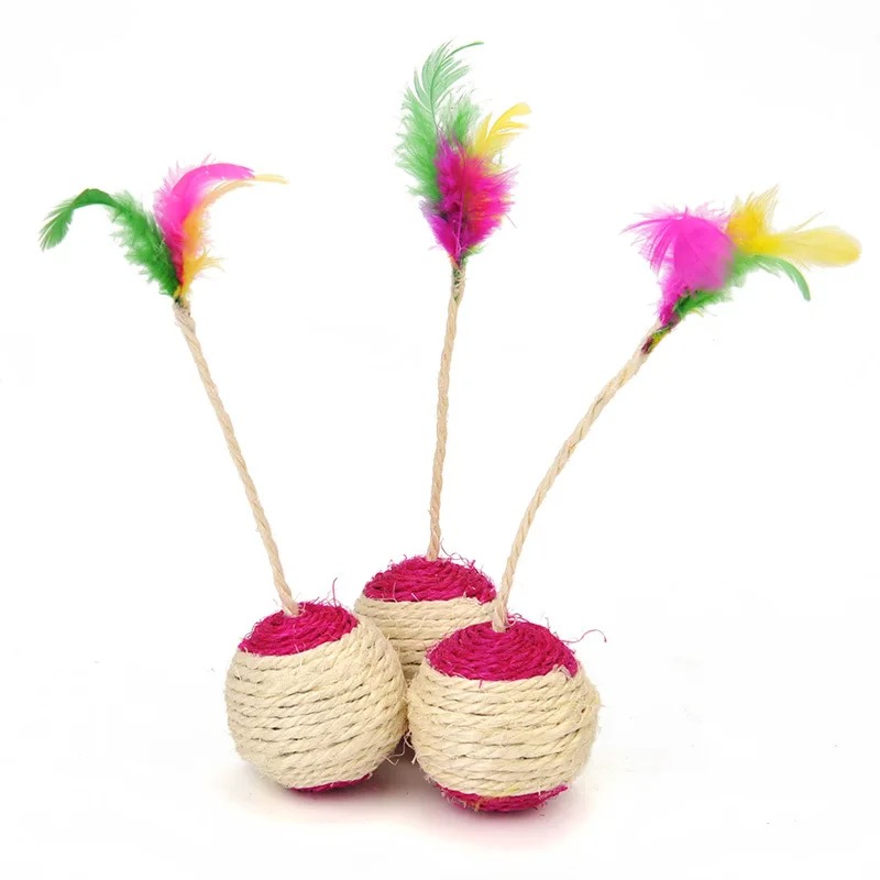Sisal Scratching Ball Training Interactive for Kitten Pet Cat Supplies Feather Toy