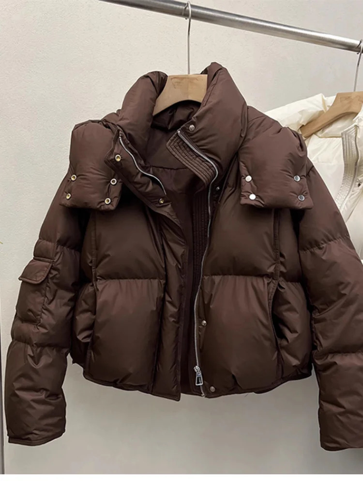 Women Puffer Jacket Winter Warm Thick Long Sleeve Oversized Hooded Short Parkas Mujer Female Solid Loose Crop Coat Outwear 241028