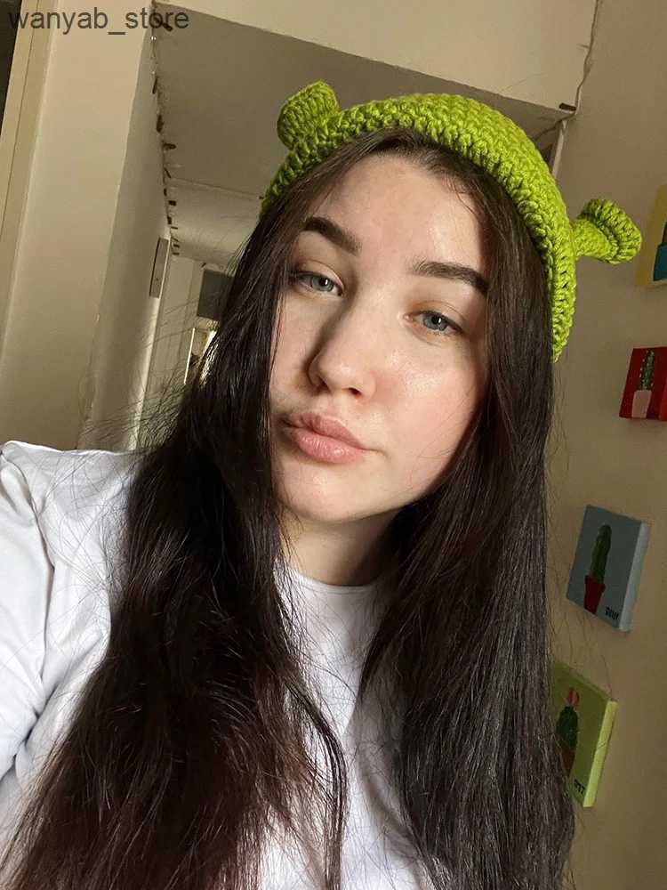 Wide Brim Hats Bucket Hats Winter Hats For Women Men Balaclava Monster Shrek Wool Hat Creative Funny Knitted Hat Pure Hand Winter Cap Men Hat L240910