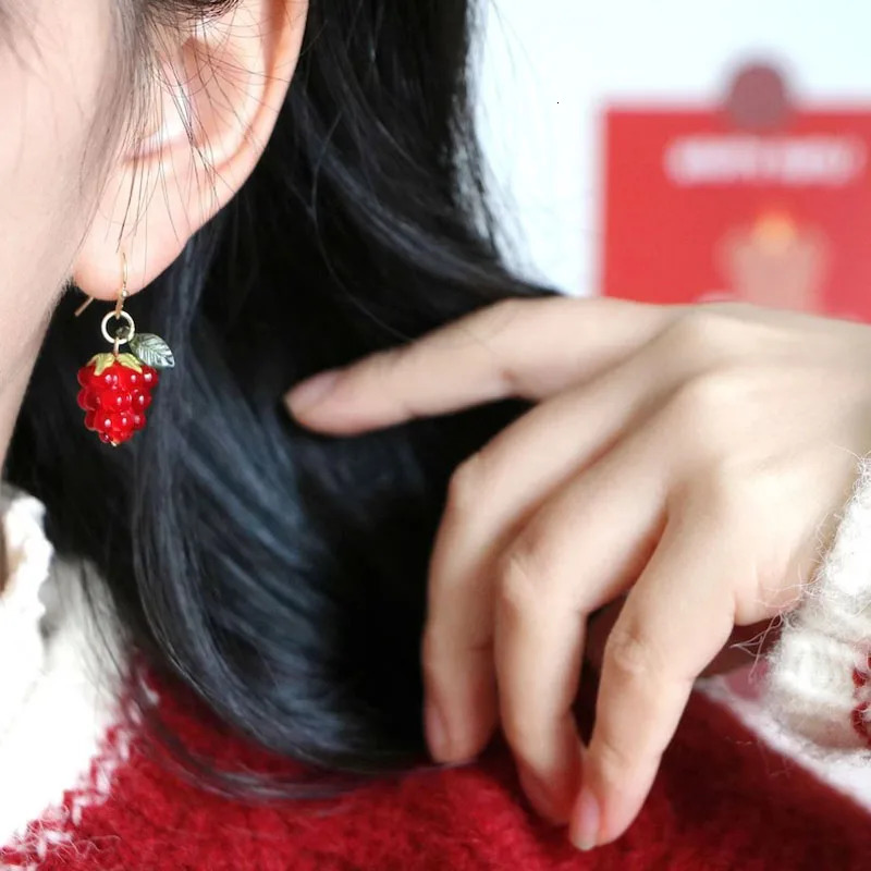 Raspberry Earrings Cute Fruit Aesthetic Handmade 241031