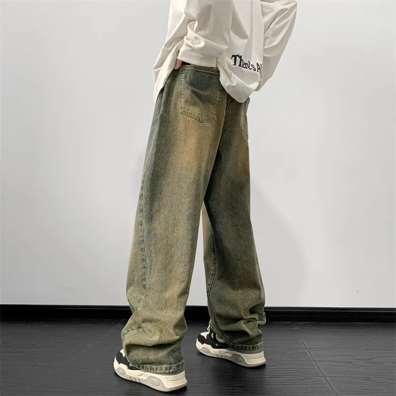 Jeans men Wide Leg Male Loose Straight Denim Pants 2024 Autumn Harajuku Vintage Blue Jean Trouser Streetwear Clothes 241024
