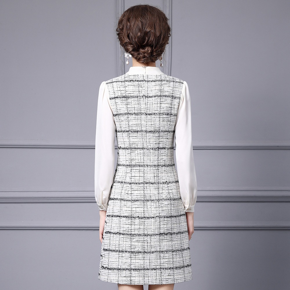 OC 413n57 Women's Dress Handmade Basic Casual Dresses Autumn and Winter Coarse Floral Woolen Commuting Skirt Customization Plaid Top
