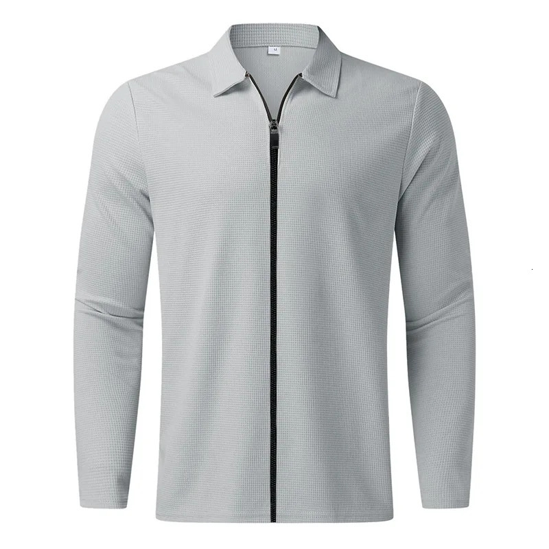 2024Summer Waffle Outdoor Polo Collar Jacket Mens Coat Nick Garment Casual Sports Zipper Cardigan Long Sleeve 241031