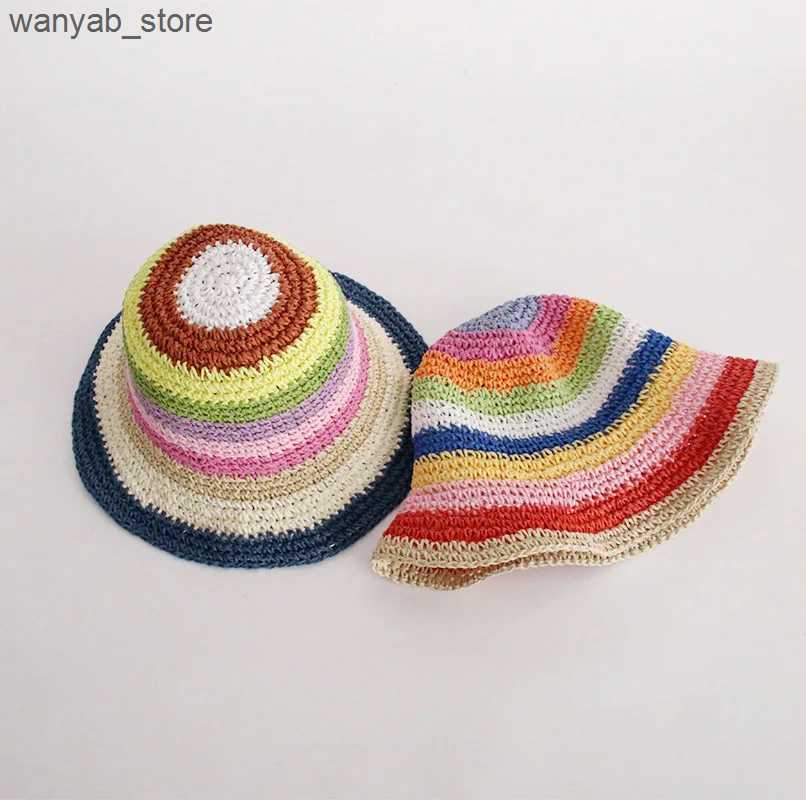 Wide Brim Hats Bucket Hats New Popular Summer Beach Bucket Hat Cap For Women Crochet Straw Rainbow Spring Fish Hat Outdoor Female Lady Gift Wholesales