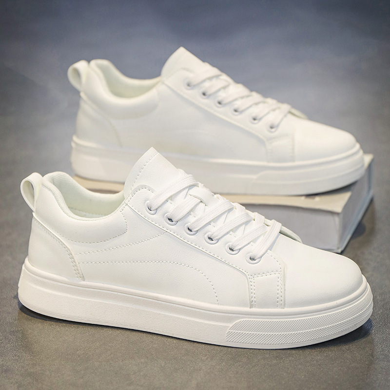 Men Casual Shoes PU Leather Black White Non-Slip Lace Up Fashionable Comfortable Sports Platform Sneaker