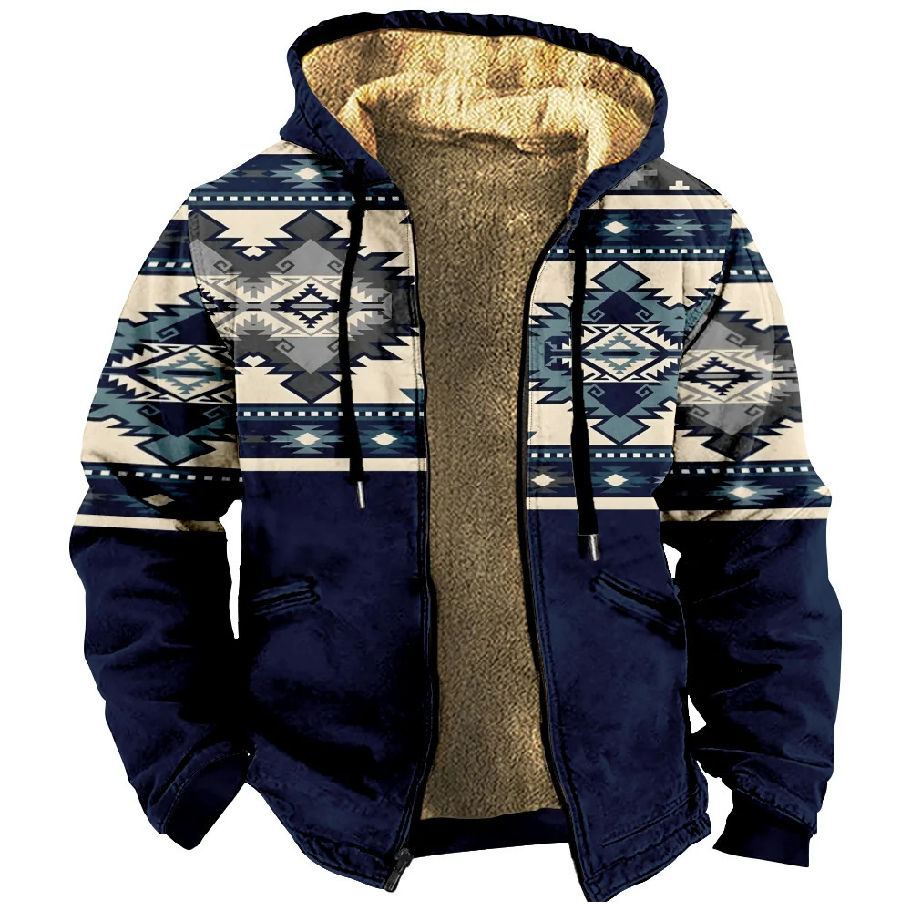 Mens zipper long sleeved hooded jacket tribal Aztec retro casual winter mens/womens sweater jacket 241031