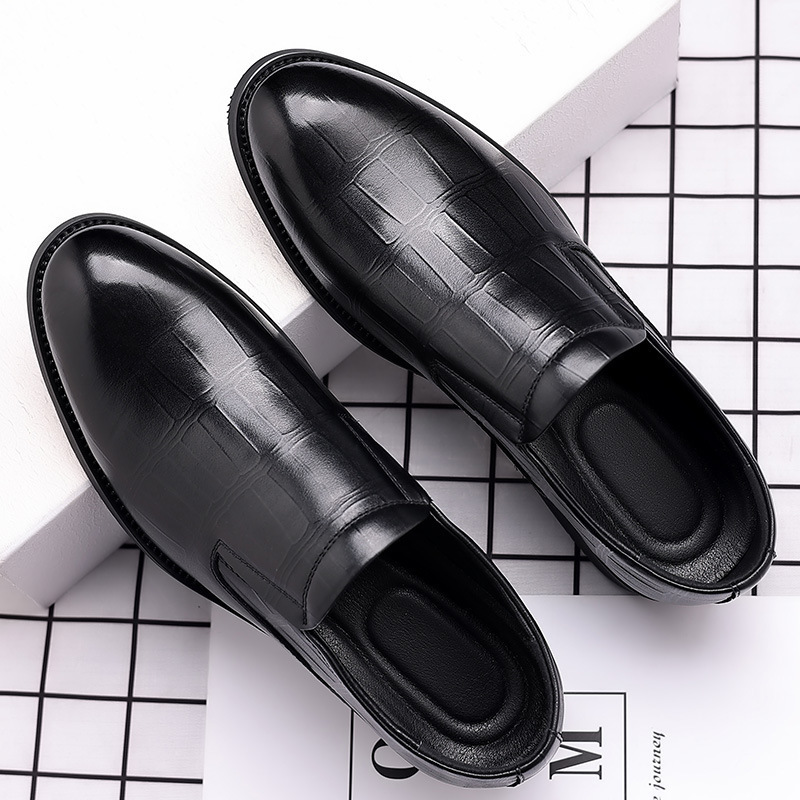 Mens genuine leather business casual leather shoes mens top layer cowhide formal wear inner height increasing mens shoes one foot kick 240605