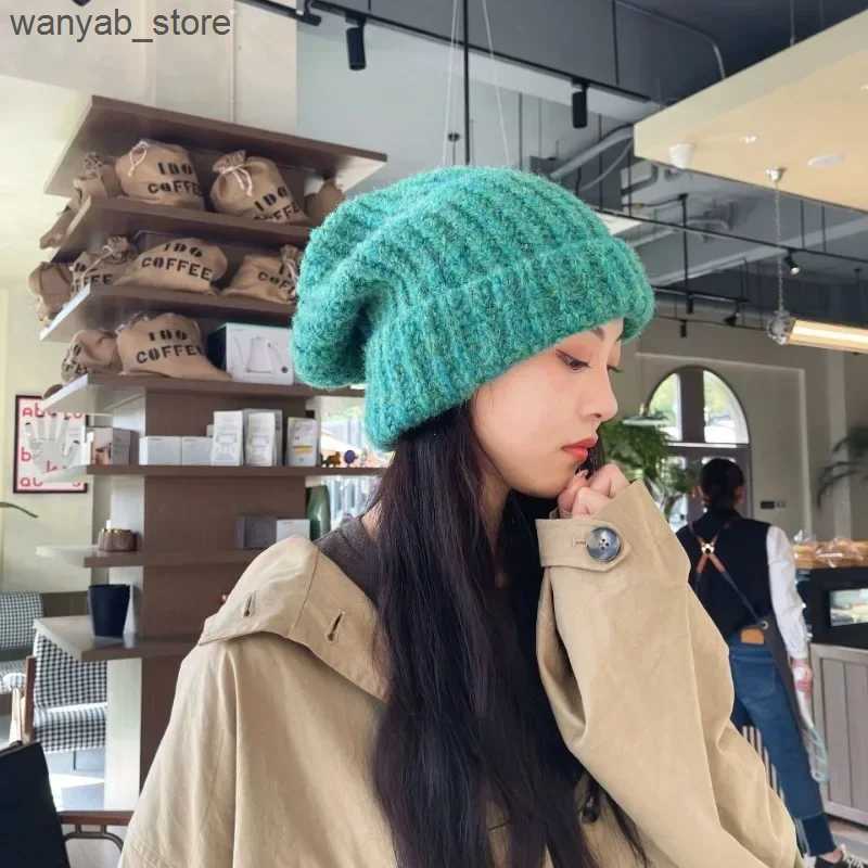 Wide Brim Hats Bucket Hats Winter Unisex Wool Hat Loose Big Head Circumference Knitted Hats Womens Korean Warm Oversized Skullies Beanies Christmas Gi