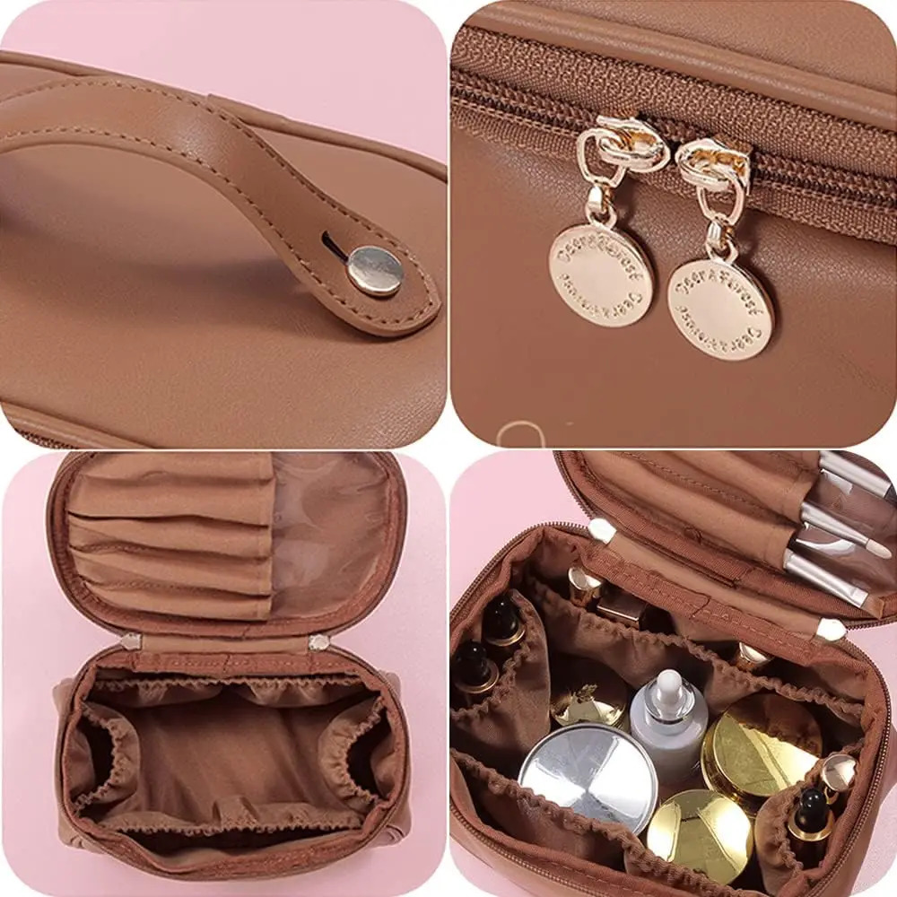 Portable PU makeup bag with handle toilet organizer suitable for womens waterproof travel makeup bag large capacity makeup box 241031