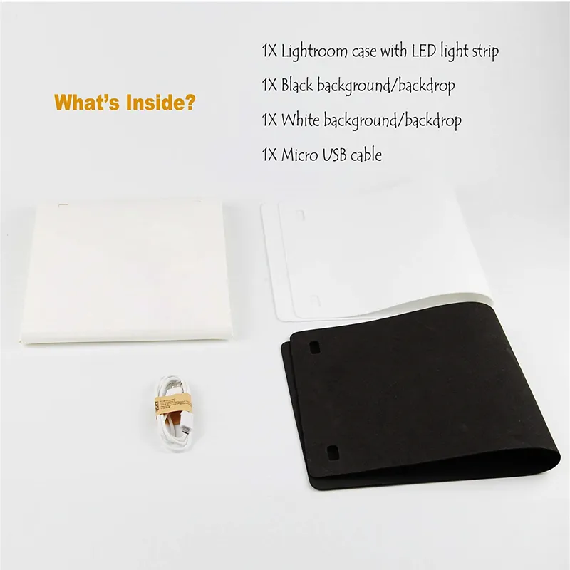Portable Folding Lightbox Photography Table Top Light Including White Black Background USB Cable Power for Photo Background LL