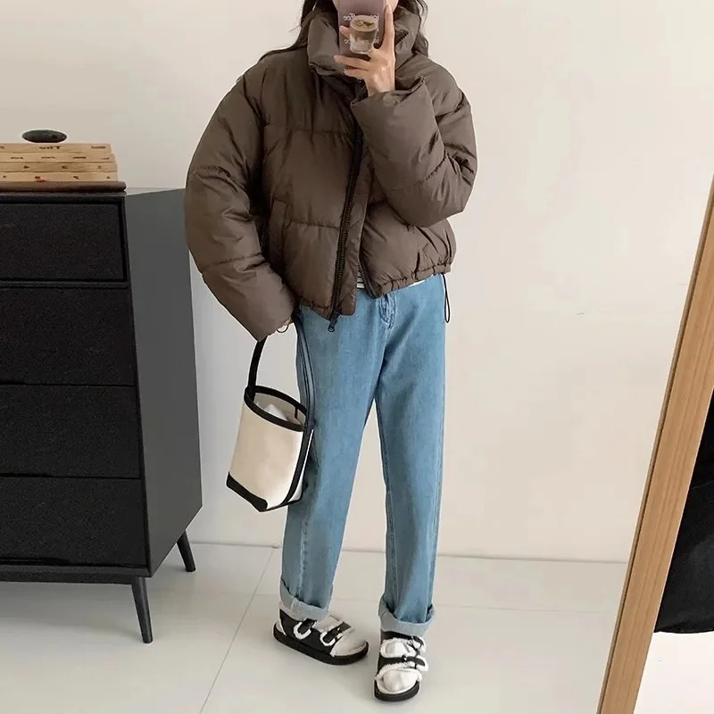 2024 Women Solid Loose Puffer Jacket Winter Korean Chic Oversized ThickenedWarm Parkas Female Coat Lady Padded Ja 241031
