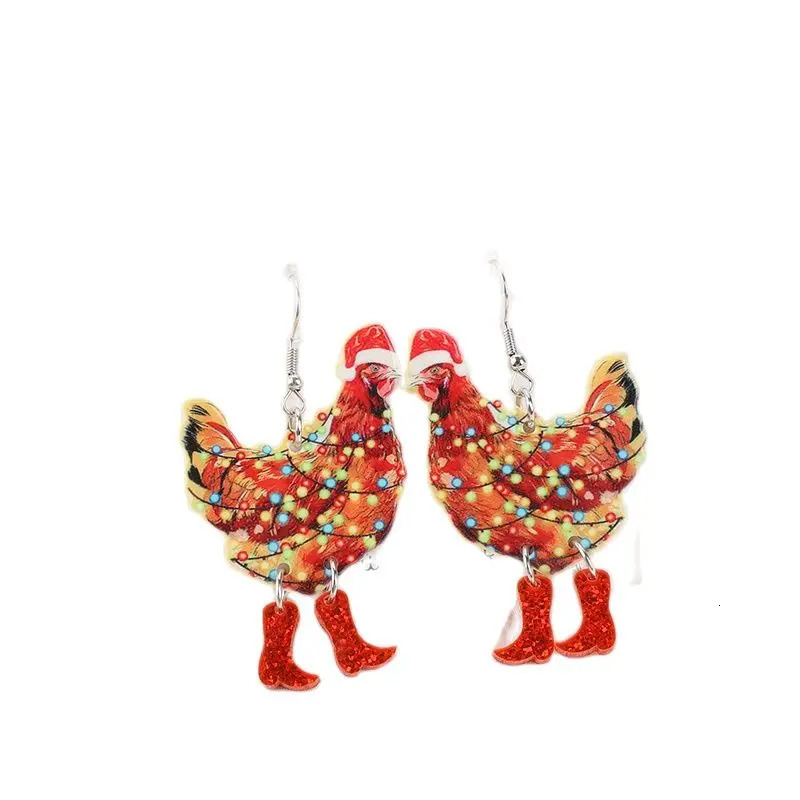 1Pair Christmas Animal Woman Drop Earrings Acrylic Magic Frog Funny Walking Chicken For Girl Birthday Festival Gift 241031