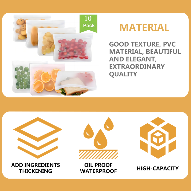 Cross border platform temu specializes in flat PEVA food packaging and storage, with self sealing bags and zippered food preservation bags for storage