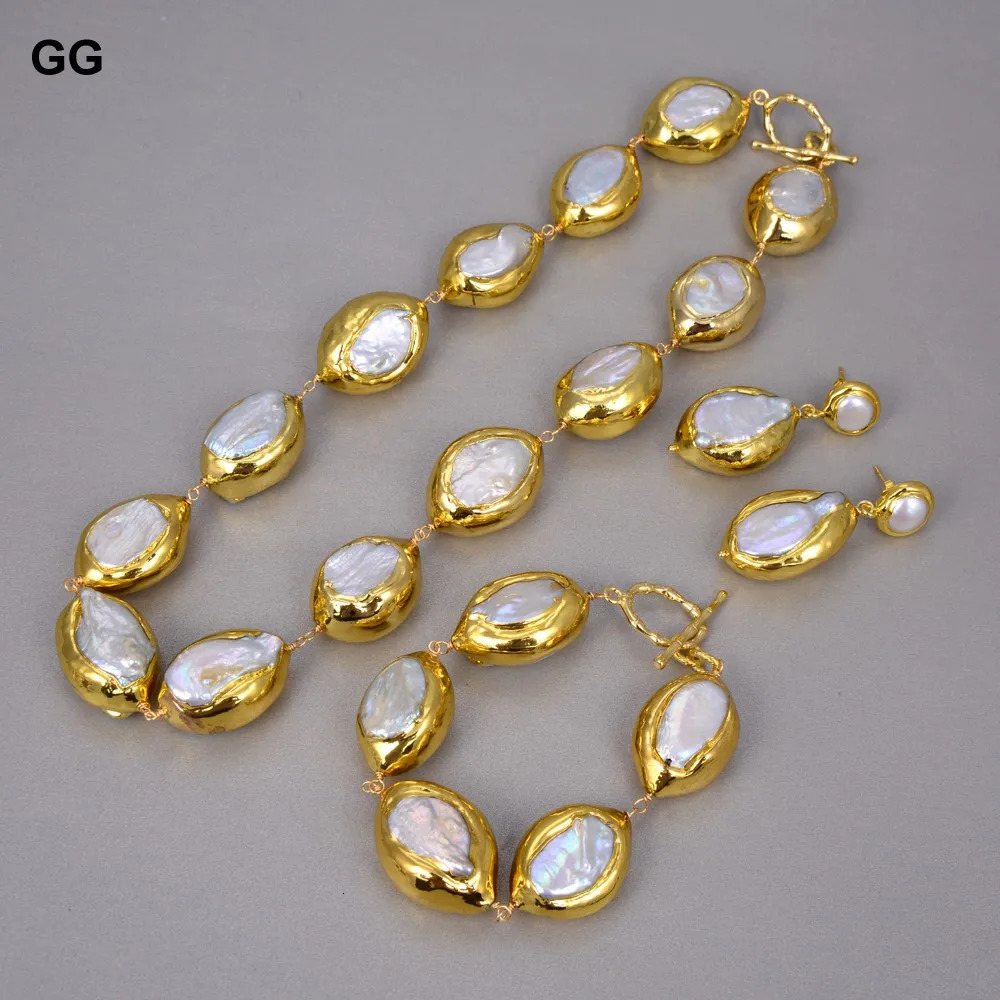 GuaiGuai Jewelry Natural Culture Baroque Kexi Pearl Necklace Kexi Pearl Gold Plated Bracelet Earring Set 241031