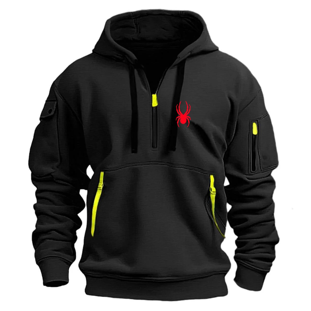 Mens fashion autumn and winter zipper multi pocket printed spider hoodie casual sports pullover street outdoor 241031