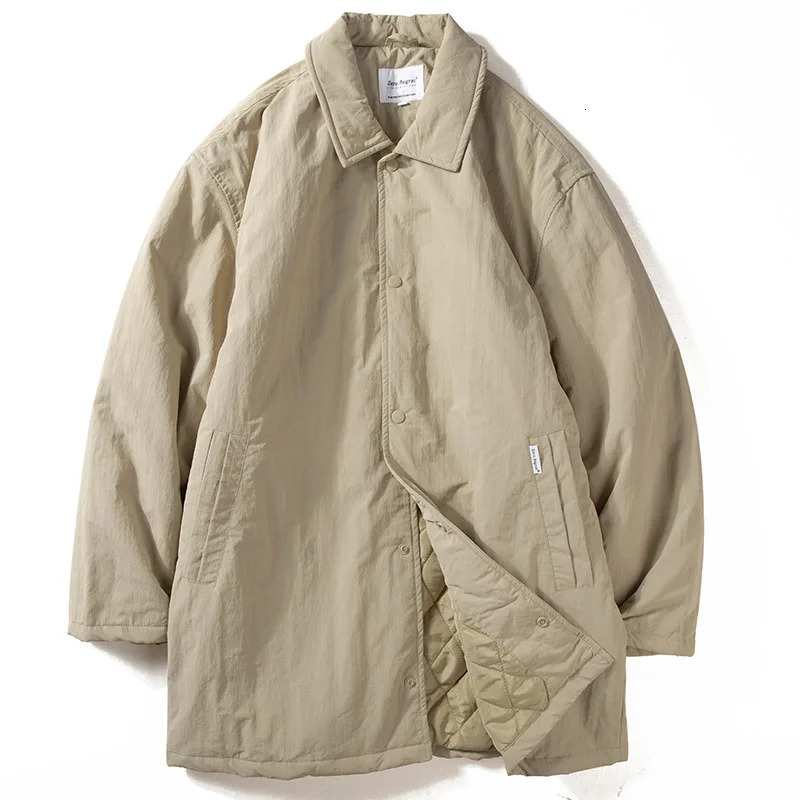 Japanese Vintage Lapel Cotton Jacket For Men Winter Mid-Length Cotton Coat Mens Warm Quilted Windbreaker Cityboy Jacket Men 241031