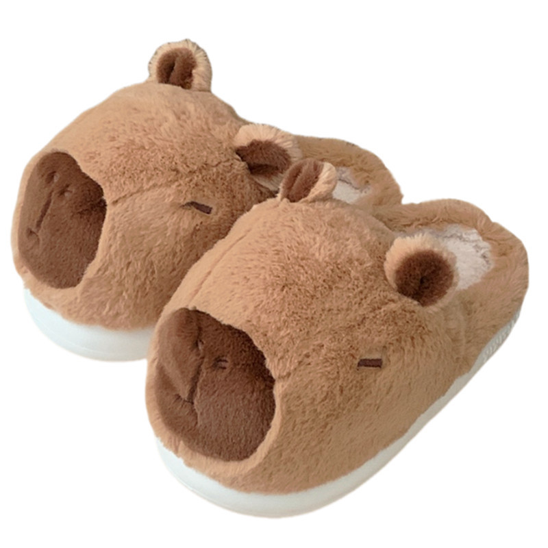 Creative Cute Kapibala Kapibala Family Slippers Women Girls Cute fluffy winter warm plush indoor flats Bedroom slide casual women's cotton slippe
