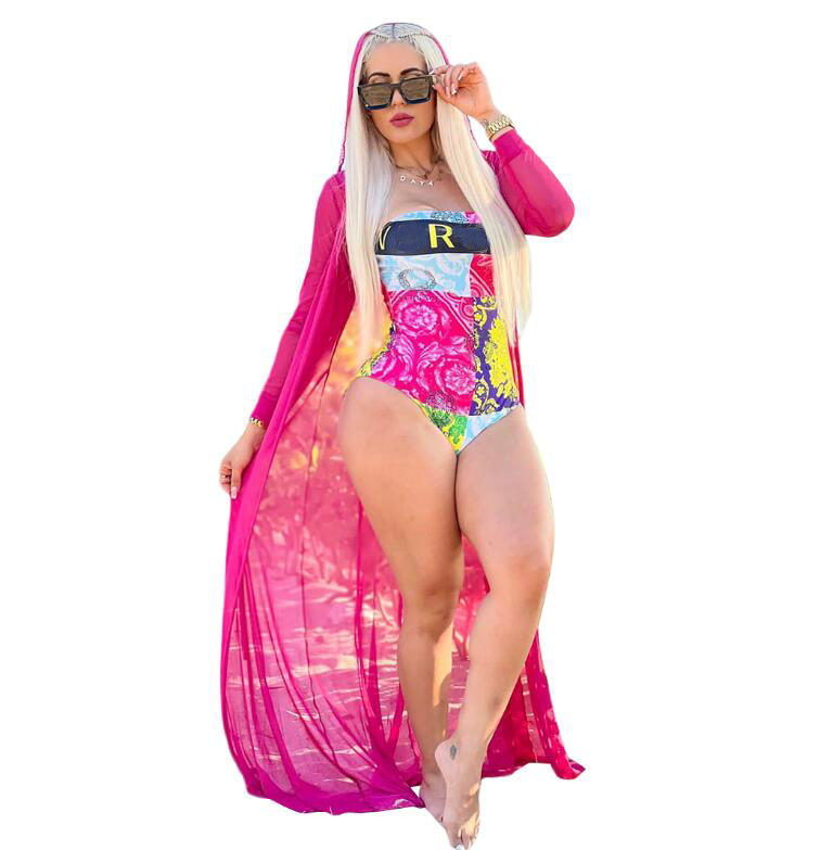 Brand Designer Women's Swimwear Summer Women Print Pink Black Capes Sexy Fashion Bathing Swimsuits Bikini Femme Swimming Two-Piece Sets Beachwear