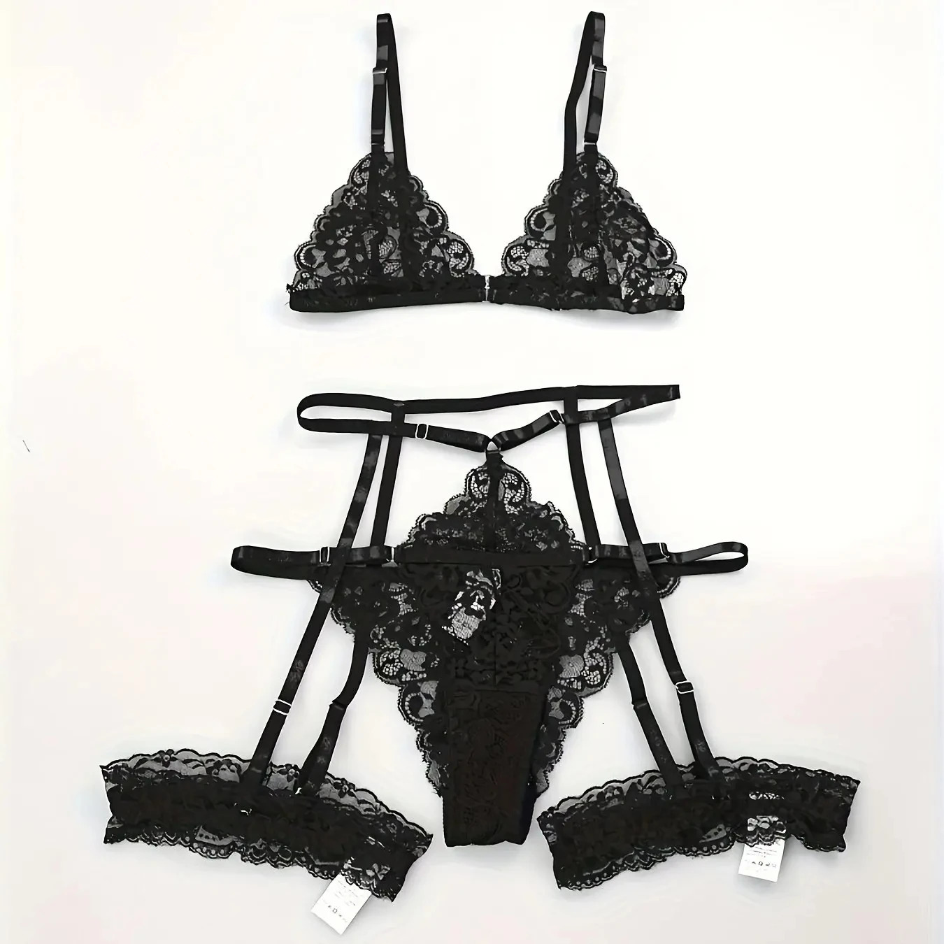 Sexy Lingerie Women Thin Transparent Lace Bra Set See Through Female Erotic Underwear 3 Piece Set Sleepwear Suit Ropa Mujer 241031