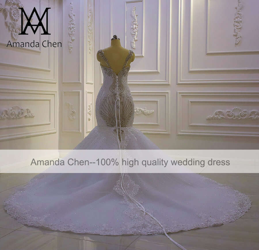Spaghetti Straps Crystal Mermaid Wedding Dress