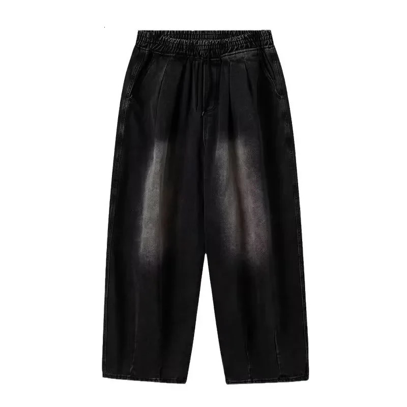 Elastic Waist Oversize Jeans Mens Womens Loose Fit Streetwear Draped Wide Leg Trousers Japanese Style 241031