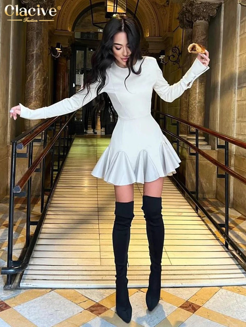 Clacive Bodycon Black Knitted Women Dress Fashion O-Neck Long Sleeve Office Mini Dresses Elegnat Patchwork Pleated Female Dress 241031