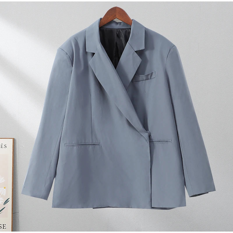 Women Chic Lapel Side Slit Suit Jacket Casual Loose Long Sleeve Hidden Buckle Blazer 2024 Autumn Female High Street Outerwear 241024