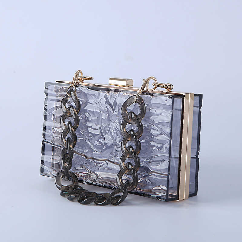 CMM New Bag Acrylic Dinner Bag Water Ripple Square Bag Chain Bag Portable Ice Crack Womens Bag