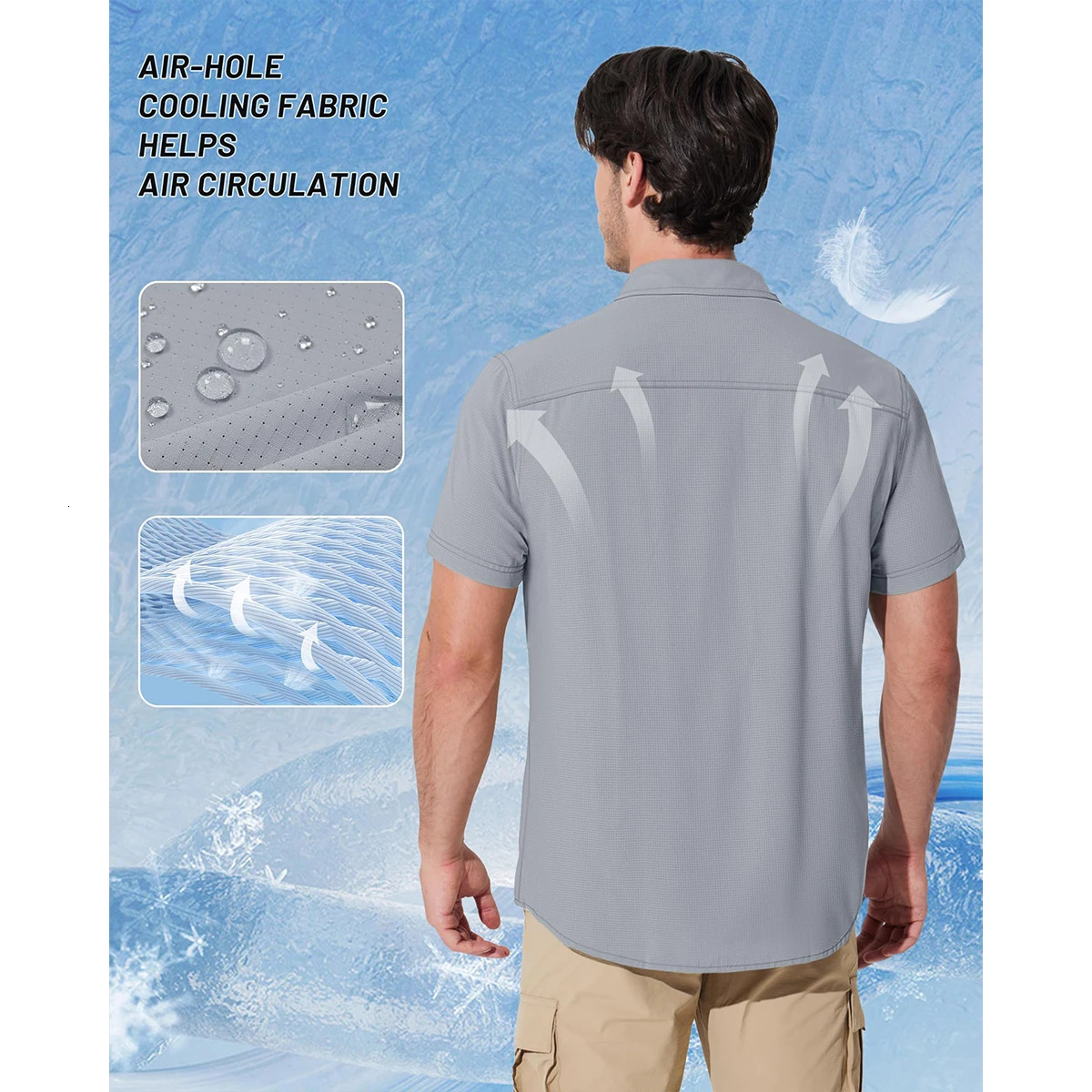 MAGCOMSEN Mesh Breathable Shirt Mens Quick Drying Button Short Sleeve UPF 50Sunscreen Hiking Fishing Work Goods Shirt 241030