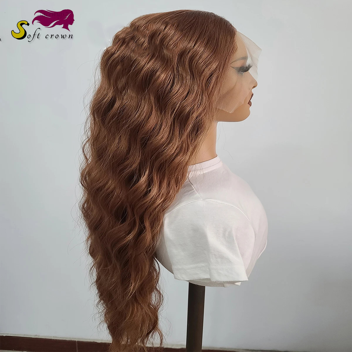 Lace Front wigs Wave Synthetic Wigs 13*4 High definition lace transparent without glue free shipping brown Long curly hair Wholesale