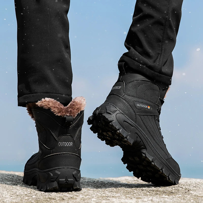 Mens Winter Snow Outdoor Waterproof Leather Sneakers Super Warm Male Man Hiking Boots Work Shoes 241031