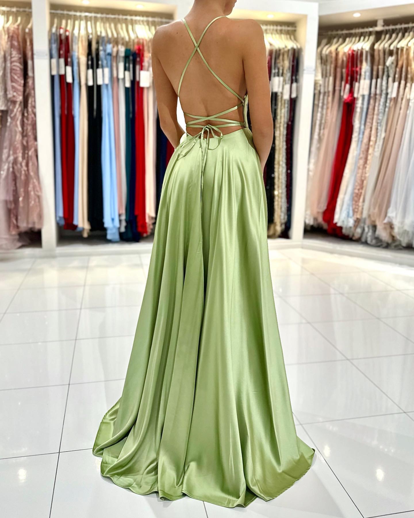 Green Light A E Prom Bridesmaids Dress Spaghetti Evening Elegant Lace Up Back Satin Bridesmaid Dresses For Special Ocns