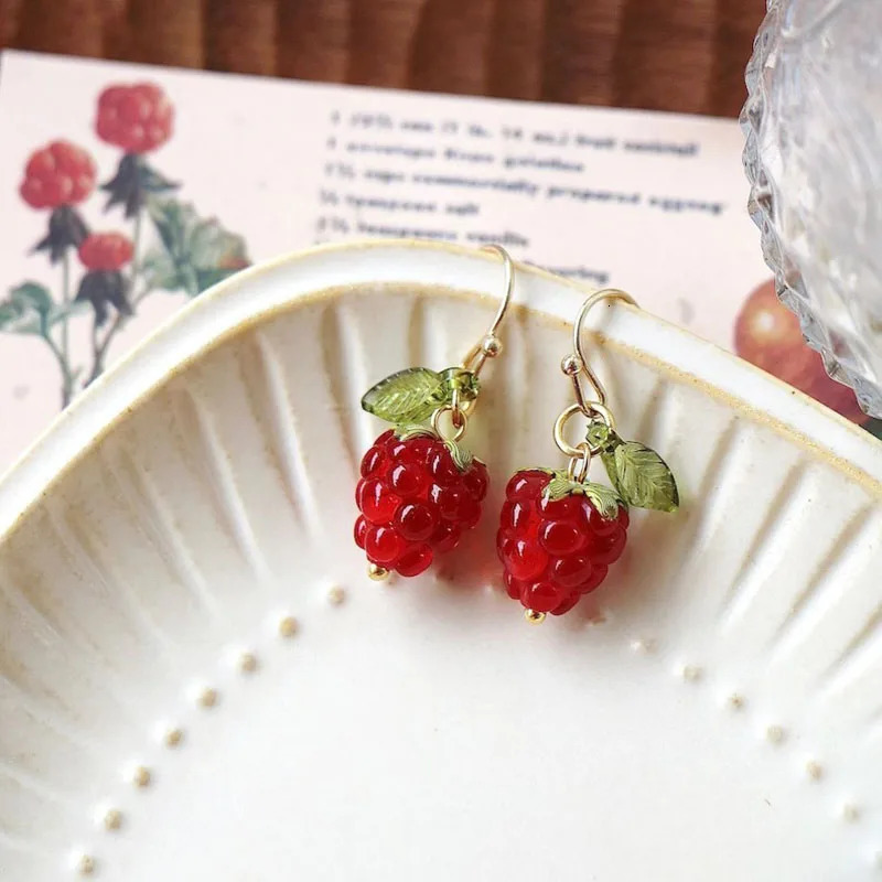 Raspberry Earrings Cute Fruit Aesthetic Handmade 241031