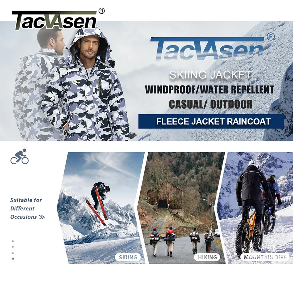TACVASEN Fleece Hiking Jackets Mens Waterproof Snowboard Ski Removable Hooded Jacket Rain Coats Parka Winter Outwear 241029