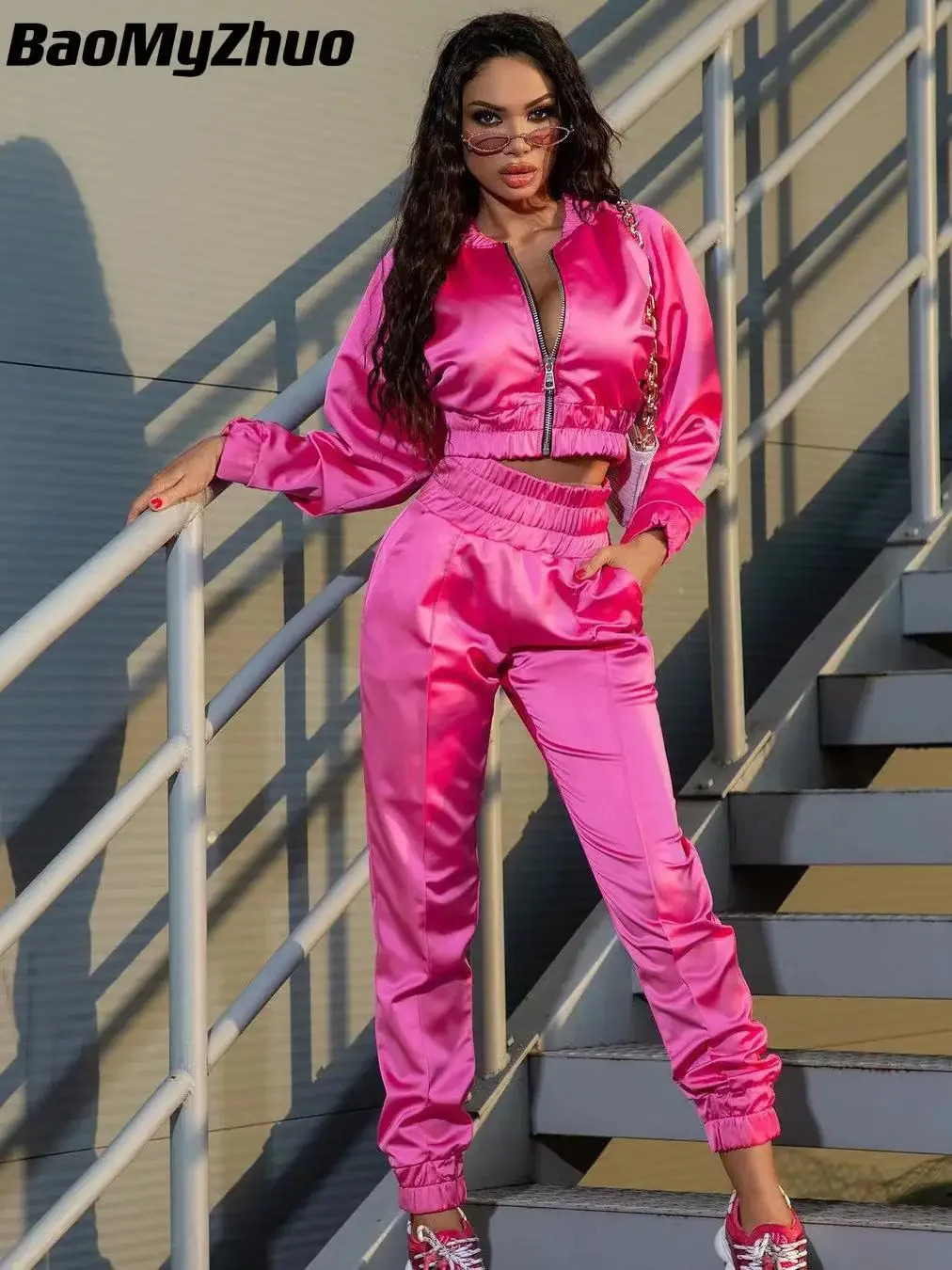 Autumn two-piece womens track and field suit oversized set jacket Trouser set womens sports shirt solid sports pants sports suit 241031