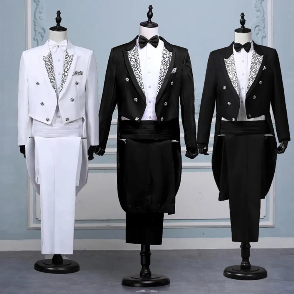 Men Blazer Pants Vintage Double Breasted Color Block Swallowtail Formal Suit Spring Autumn Tuxedo Singer Costume Outfit 241024