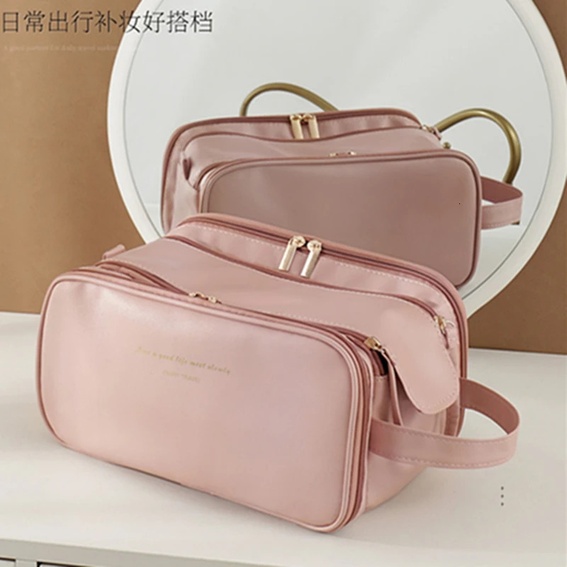Pink Hard Frame Double Zipper Makeup Bag Makeup Box Soft PU Toilet Storage Box Korean Style Female Organizer 241031