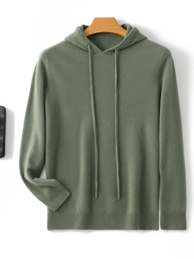 Spring Autumn Men Hooded Pullover Basic Style Cashmere Sweater 100% Merino Wool Knitted Solid Color Warm Casual Knitwear Tops 241031