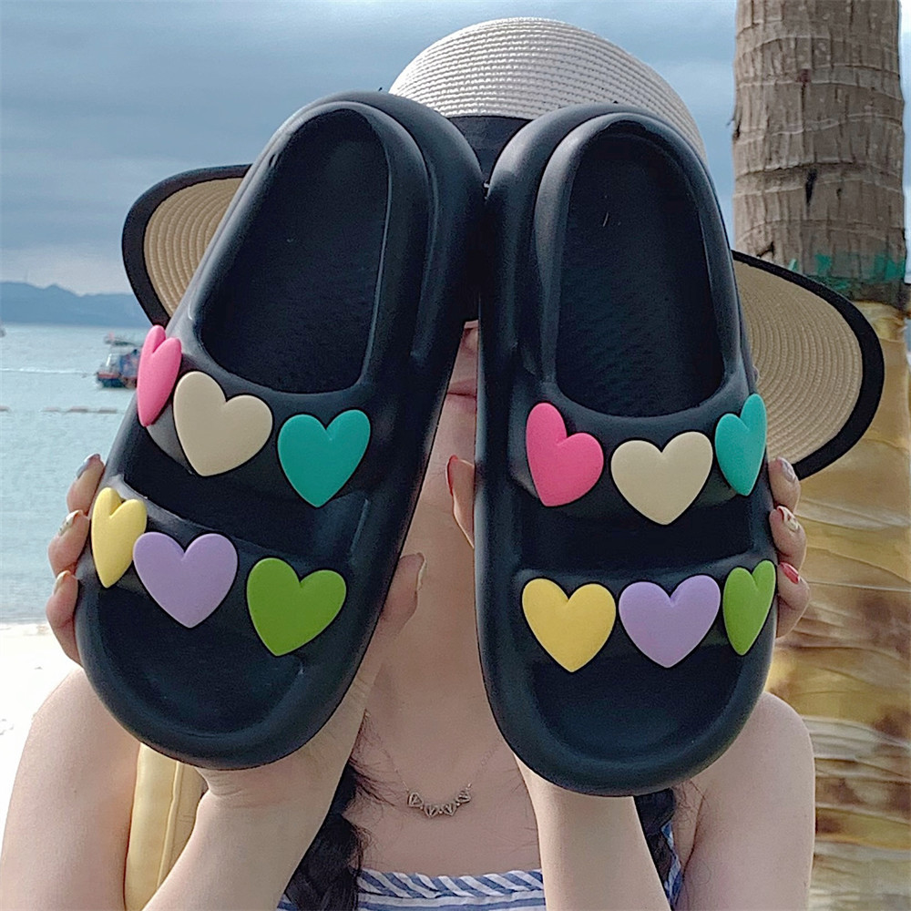 2024 New Slipper Ladies Summer Shoes Color Love Double slippers Indoor Street Sandals Girls Beach shower slide