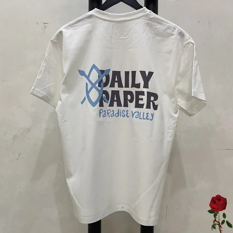 Simple Letter Print White Daily Paper T-shirt American Fashion Retro Street Clothing Daily Paper Top 241031