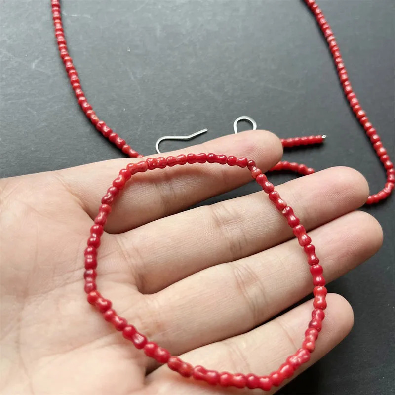 3 * 6MM Bamboo Bone Red Coral Natural Stone Jewelry Set Bead Necklace Earrings Bracelet Necklace Fashion Simple n Party 241031