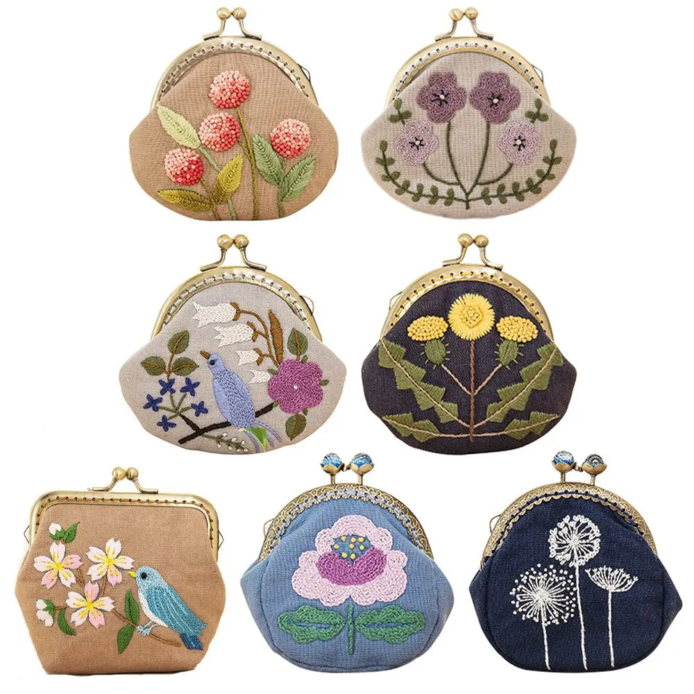 Flower Patterns Coin Purse Wallet Embroidery Starter Kit MultiColor Cross Stitch Needlework DIY Crafts Handmade Bag Accessories 241029