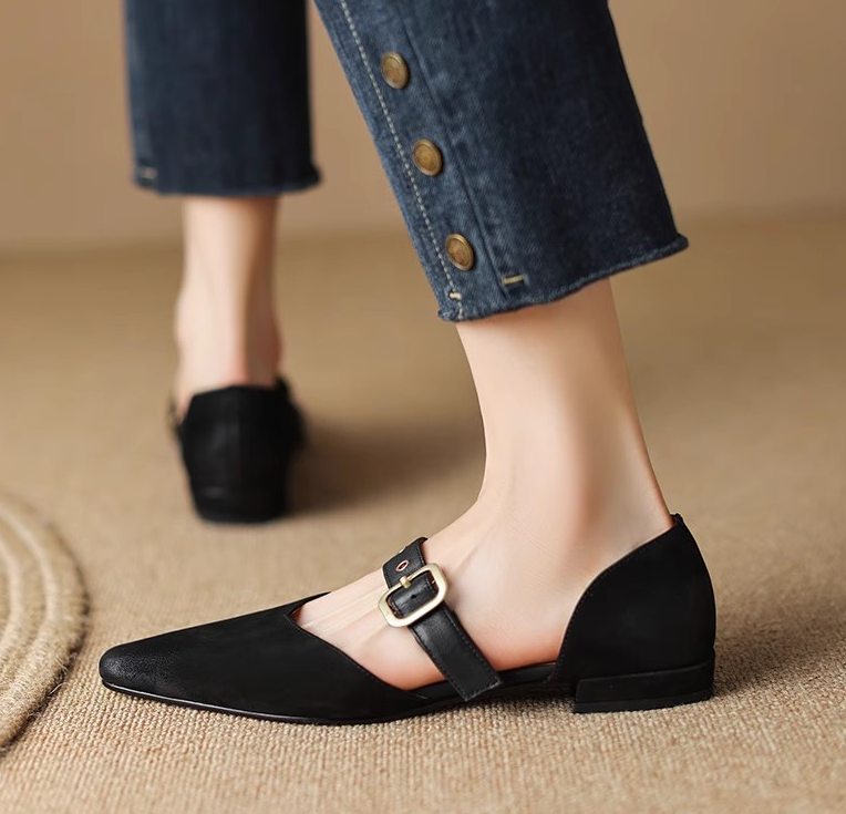 Women's Fashion Shoes:France Gentle Style Pointed Flat Bottom New Trendy Retro Style Versatile,Black/Brown,Free shipping