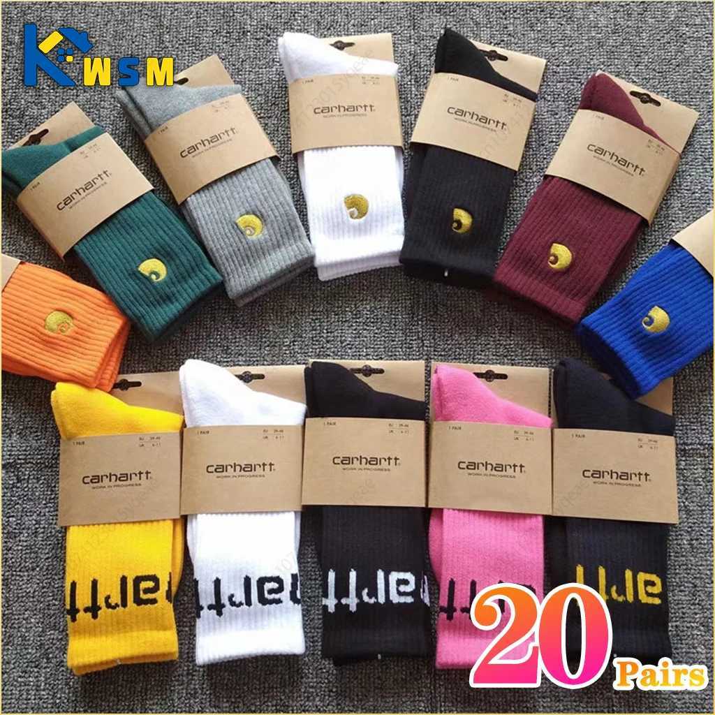 Men's Socks 20 pairs of mens mid calf socks with high gold emblem embroidered skateboard socks work clothes socks mens and womens fashionable sports socks T241101SFMT