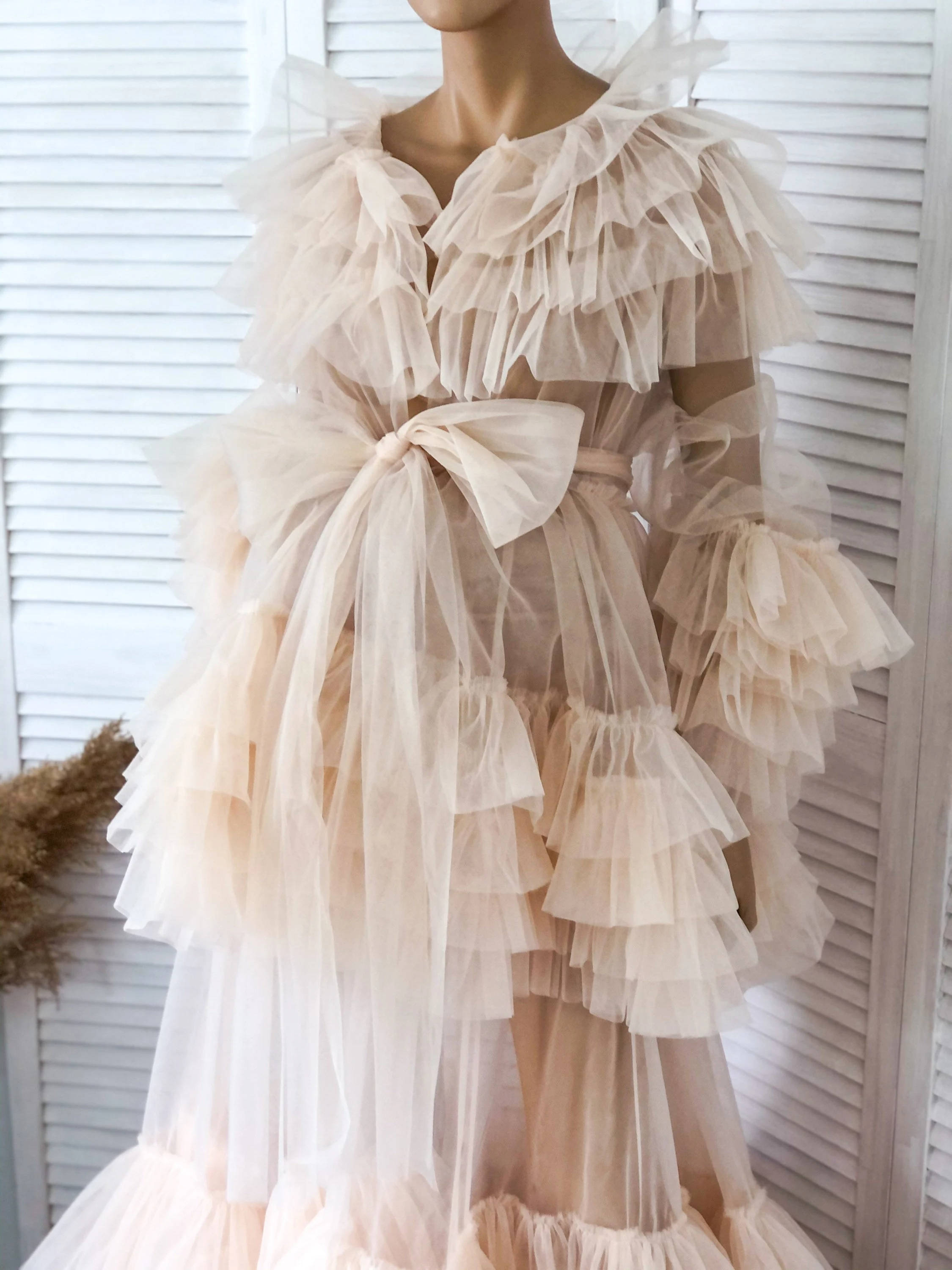 Customized Illusion Women Bathrobe Ruffles V Neck Long Sleeve Maternity Dresses Pregnant Tiered Nightgown Pijama Evening Dress