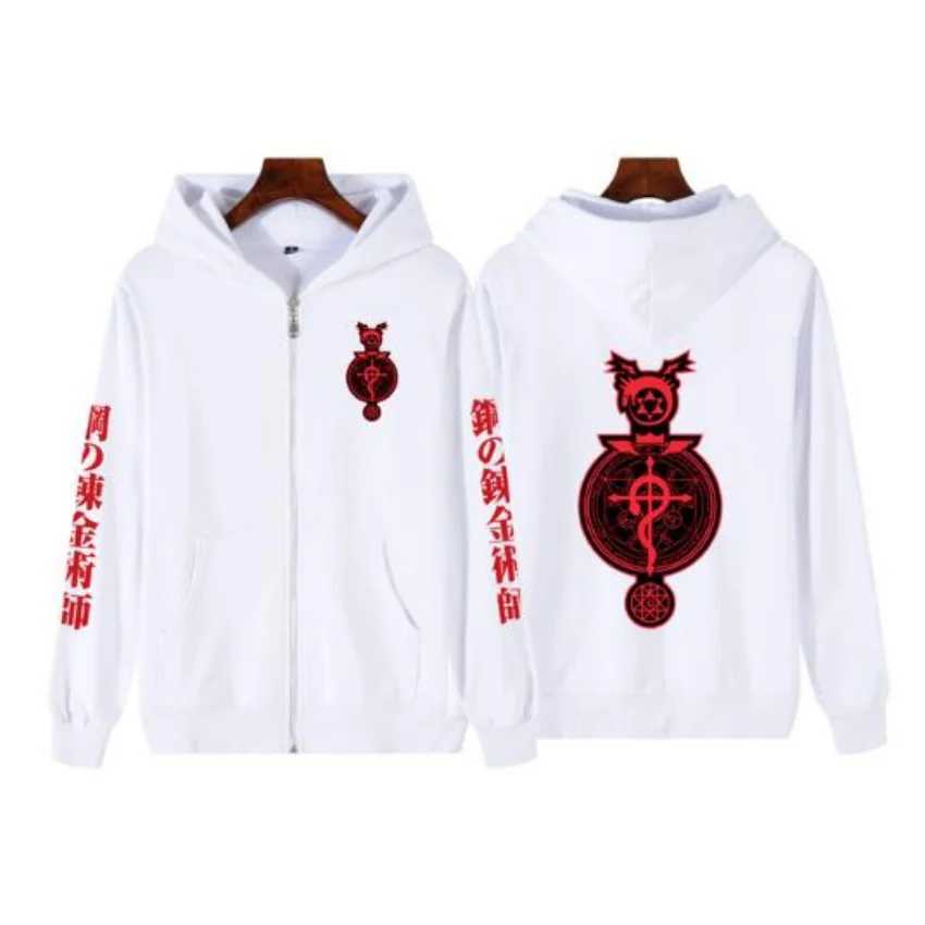 Winter Mens Jacket and Coats Anime All Metal Alchemist Zipper Hoodie Flce Zipper Hoodie Coat Warm Coat X241031