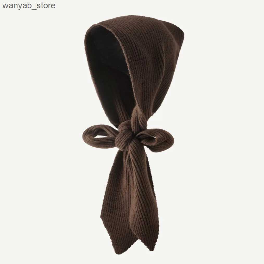 Wide Brim Hats Bucket Hats Korea Hat and Scarf Set Knitted Hooded Shawl Balaclava Hat Winter Thicken Keep Warm Scarf Wool Pullover Hat Gothic Accessor